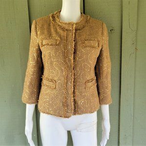 NWT INVESTMENTS Gold Sequin Fringe Trim Blazer 6P